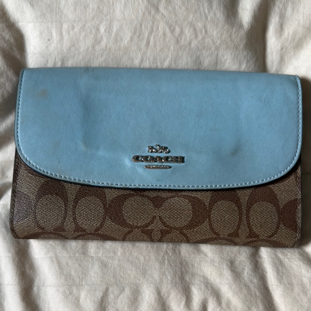 Coach Blue and Brown Signature Wallet/Handbag